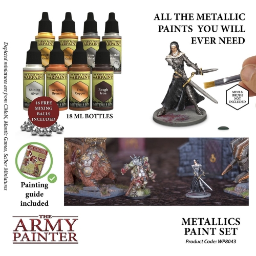 Preview: The Army Painter Warpaints Metallics Lackset inkl. 8 Farben und 16 Edelstahl Mischkugeln (g.P. 1L=172.92€)
